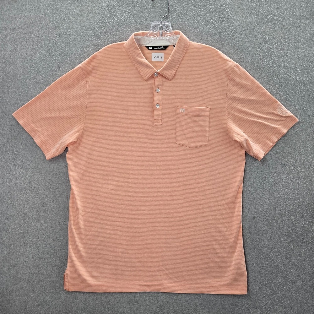 Travis Mathew Men Polo Shirt Large Pima Cotton Blend Orange Stripe‎ Merced